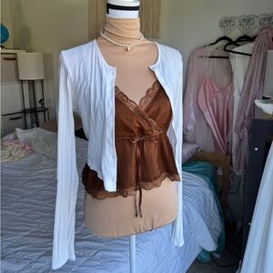 American Eagle Outfitters Asymmetrical Brown Satin Babydoll Cami